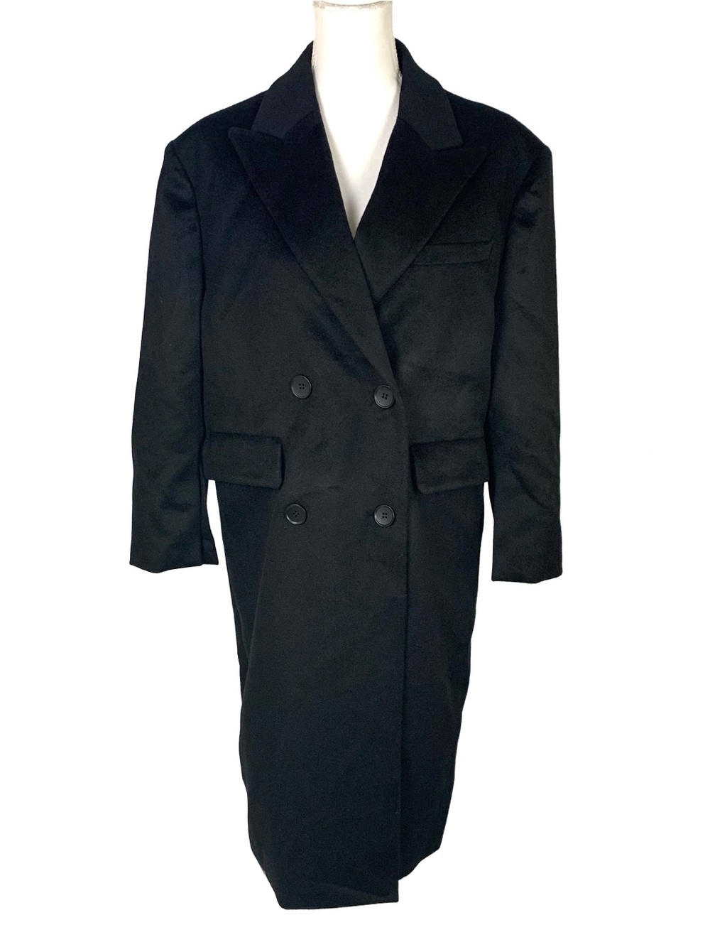Gentle Herd Women M 100% Napped Wool Coat Double Breasted Black Minimalist